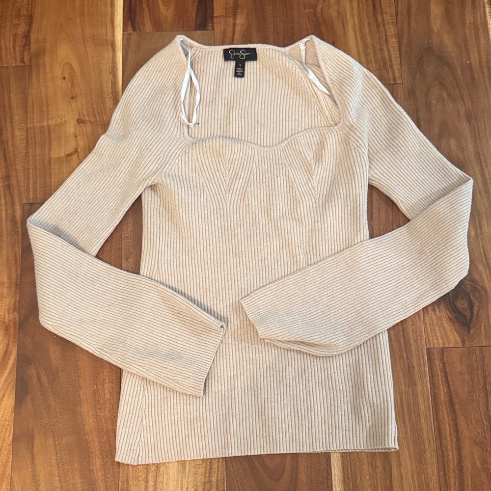 Jessica Simpson Beige Ribbed Knit Top
